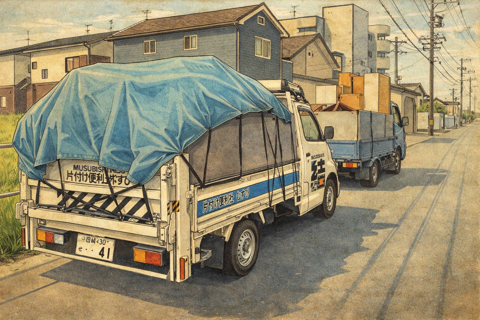 昭和時代の住宅街とトラック (1)